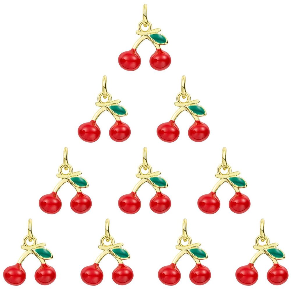 8141 10 Pcs Cherry Charms for Jewelry Making Bulk Red Cute Enamel Charms